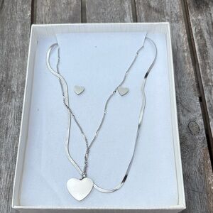 Elegant Silver Heart Necklace and Earring Set
